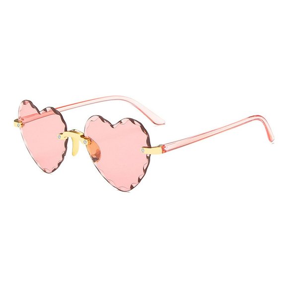ReneeLily Accessories - TEMP OUT OF STOCK! Pink Heart UV400 Sunglasses Gold Frameless Scalloped Edge